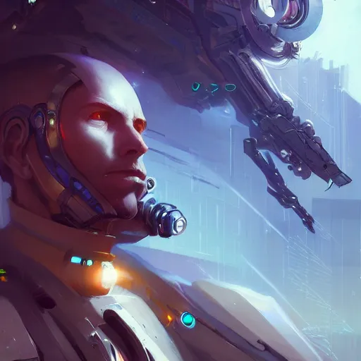 Image similar to a portrait of a handsome cybernetic protaganist, cyberpunk concept art by pete mohrbacher and wlop and artgerm and josan gonzales, digital art, highly detailed, intricate, sci-fi, sharp focus, Trending on Artstation HQ, deviantart, unreal engine 5, 4K UHD image