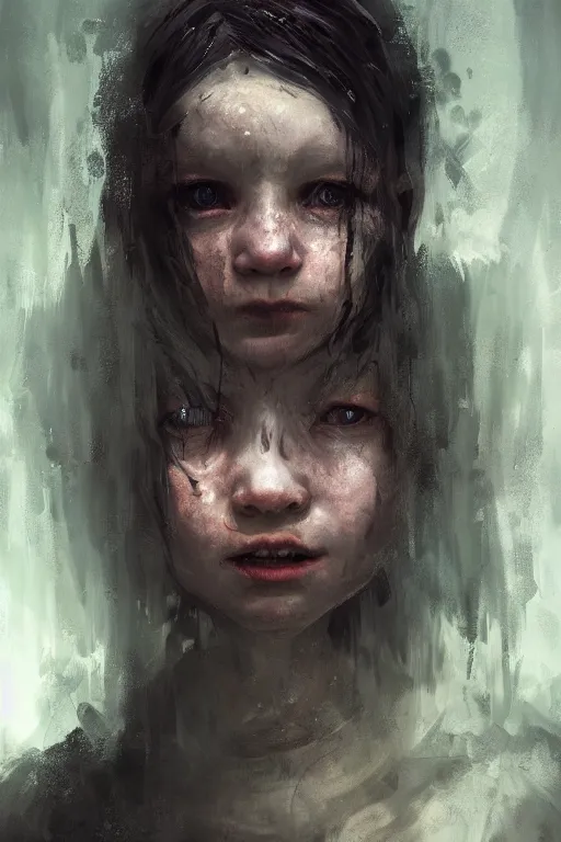 Prompt: a fancy portrait of a scary child by Greg Rutkowski, Sung Choi, Mitchell Mohrhauser, Maciej Kuciara, Johnson Ting, Maxim Verehin, Peter Konig, final fantasy , mythical, 8k photorealistic, cinematic lighting, HD, high details, atmospheric,