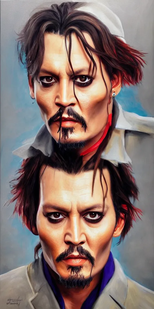 Prompt: realistic Portrait painting of a Johnny Depp as Ultraman Taro, made by Gustave Courbet, physical painting, Sharp focus,digital art, bright colors,fine art, trending on Artstation, unreal engine.