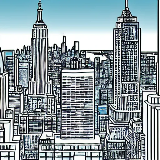 Image similar to new york skyline, cell shaded, comic book style