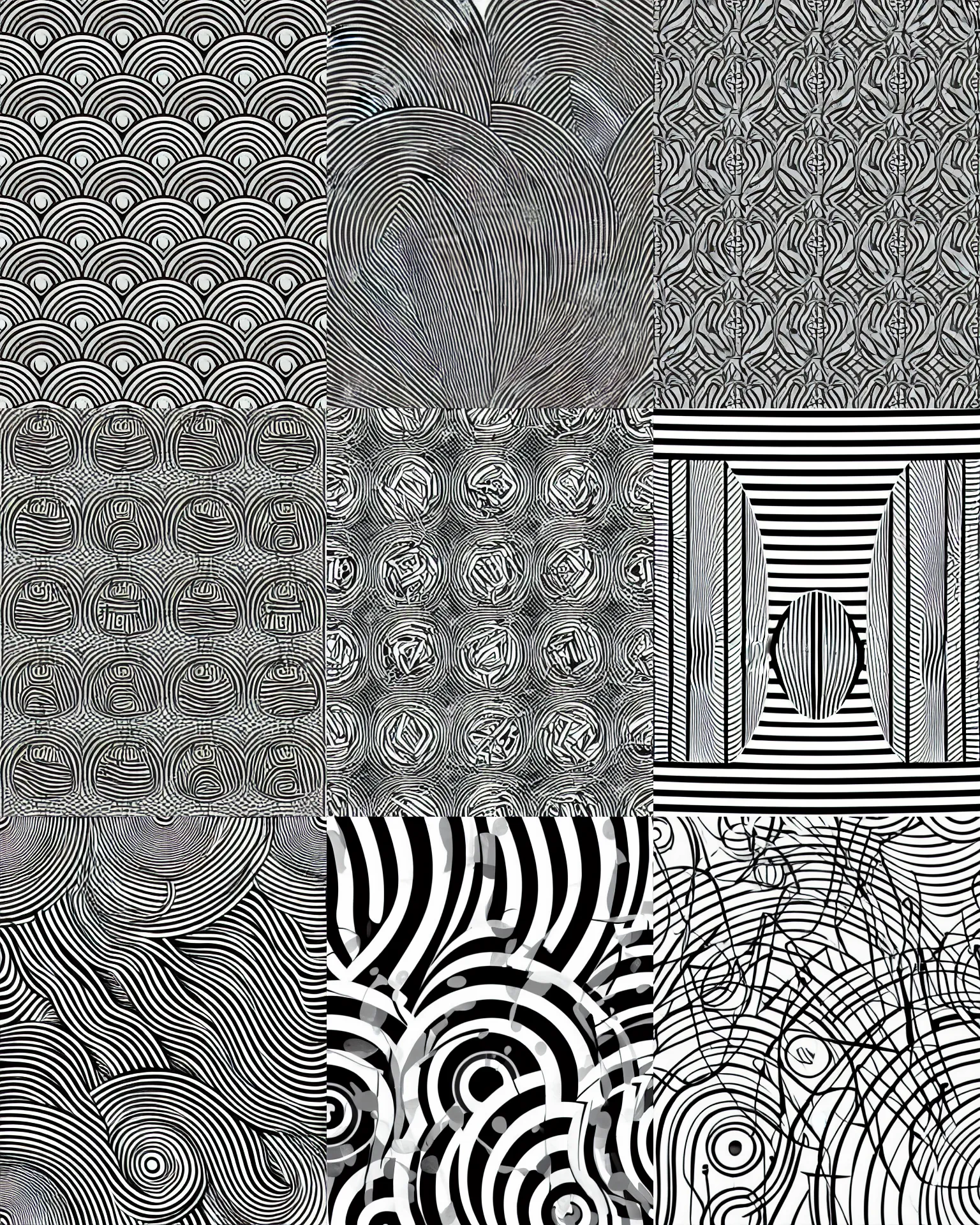 Prompt: black and white art deco background featuring circles and complex lines