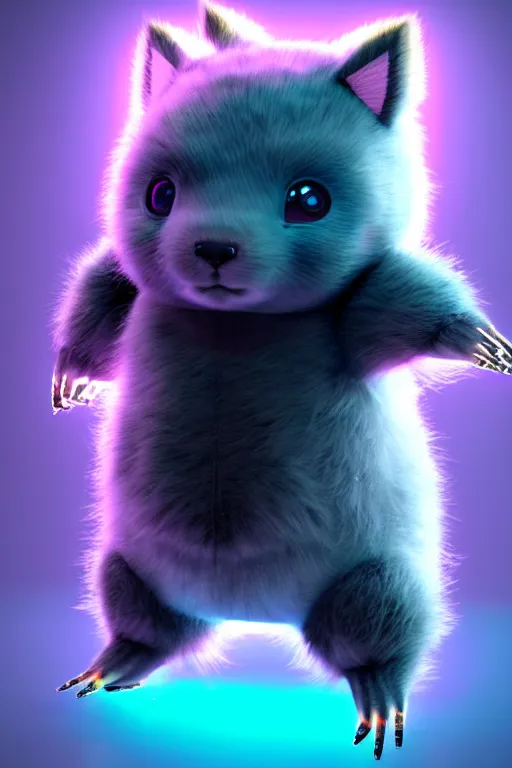 Prompt: high quality 3 d render post - cyberpunk very cute fluffy! wombat!! cyborg, mechanical paw, highly detailed, unreal engine cinematic smooth, in the style of detective pikachu, hannah yata charlie immer, neon purple light, low angle, uhd 8 k, sharp focus