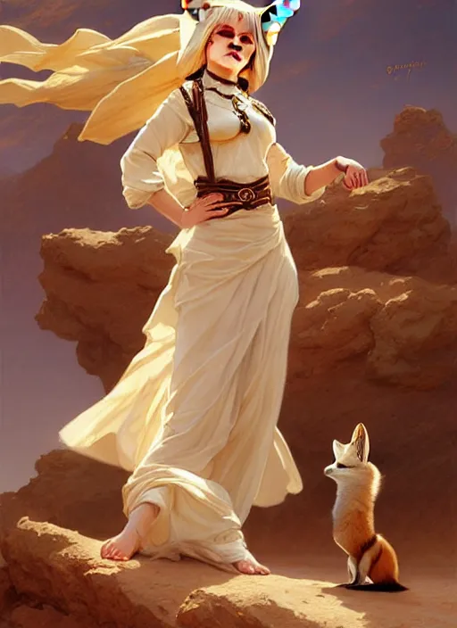 Prompt: harmony of desert, cute jimin with fennec fox ears & tail wearing greek clothes, amazing composition & dynamic posing, by franz xavier leyendecker, wlop! muted colors, highly detailed, fantasy art by craig mullins, thomas kinkade cfg _ scale 9