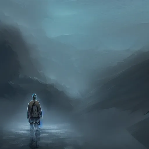 Prompt: a person never to be seen again walking at the edge of the brand new world, digital art, concept art deviantart, art station landscape