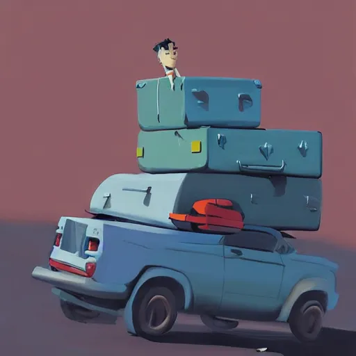 Image similar to goro fujita ilustration 4 x 4 car full of suitcases, painting by goro fujita, sharp focus, highly detailed, artstation