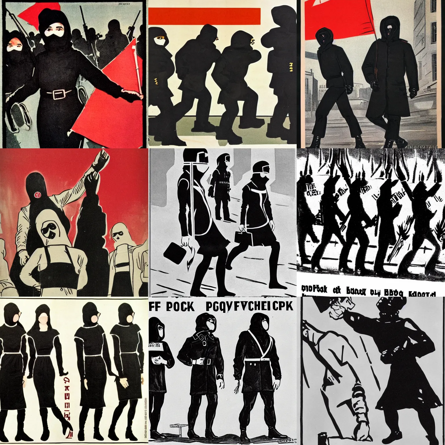 Prompt: soviet propaganda encouraging dressing in black bloc