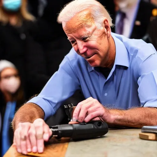 Prompt: joe biden using a cordless drill