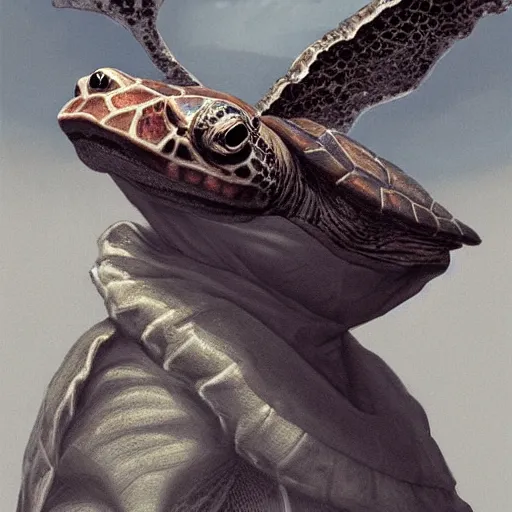 Image similar to regal papal pond turtle wearing a pope hat, D&D, fantasy, portrait, highly detailed, digital painting, trending on artstation, concept art, sharp focus, illustration, art by artgerm, greg rutkowski and magali villeneuve #pope francis #red ear slider turtle #vatican #pond turtle #catholic