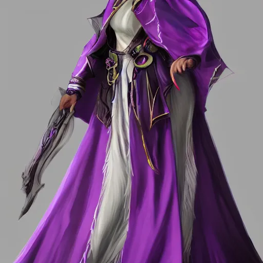 Image similar to female warlock long hood cloak purple, fighting monster with magic, 8 k, trending on artstation by tooth wu