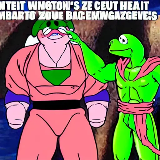 Image similar to kermit the frog in dragon ball z