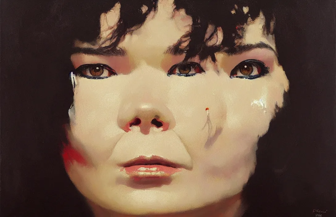 Prompt: portrait of bjork!!!!!!!!!!!!!!!!!!!!!!!!!!!, detailed face, detailed painting, epic lighting, by ilya repin, phil hale and kent williams