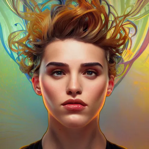 Image similar to hyperrealistic oil painting of electric hero, cute - fine - face, pretty face, oil slick hair, realistic shaded perfect face, extremely fine details, realistic shaded lighting, dynamic background, 8 k ultra realistic, highly detailed, art by christopher balaskas, alphonse mucha, craig millions ultra detailed