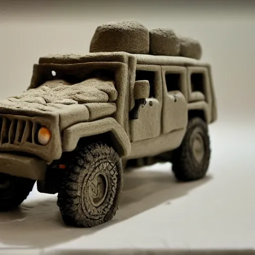 Prompt: a hummer made out of clay, claymation