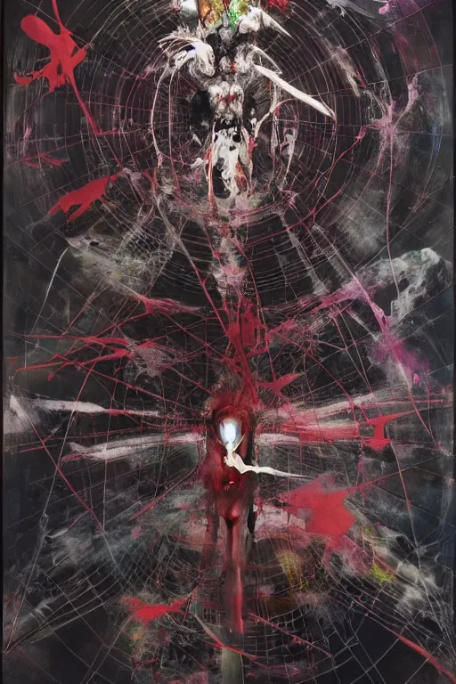 Image similar to the physical impossibility of death, in a brutalist designed space ship, hauntingly surreal, gothic, rich deep colours, painted by francis bacon, adrian ghenie, james jean and petra cortright, part by gerhard richter, part by takato yamamoto. 8 k masterpiece