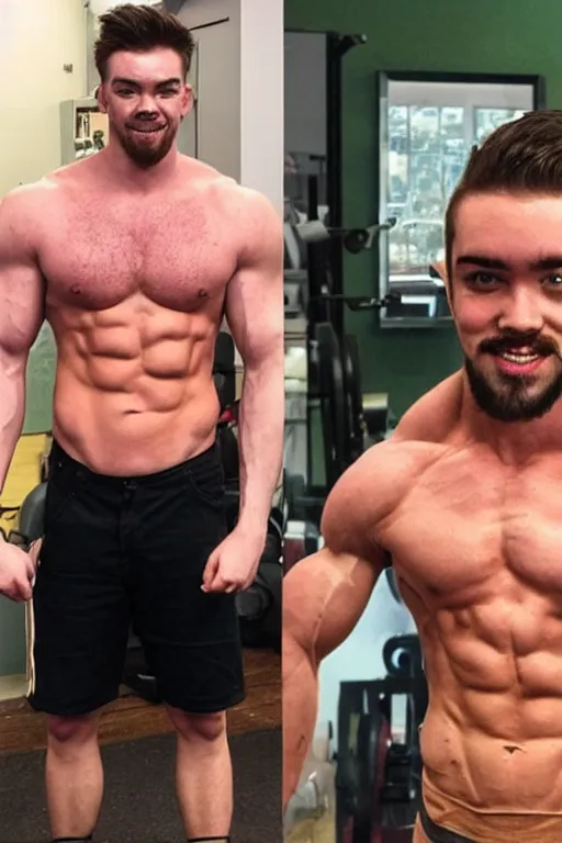 Prompt: 📷 Sean McLoughlan, Youtuber Jacksepticeye is a jacked muscle builder gigachad