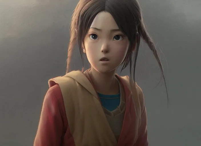 Prompt: a 3 d film animation still portrait of a 2 0 6 0's manga heroine, finely detailed features, sun light, painted by greg rutkowski, akira toriyama studio ghibli