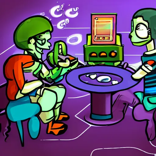 Prompt: Aliens playing video games