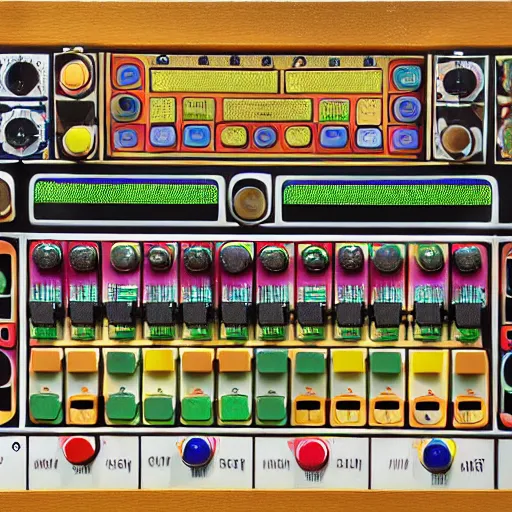 Image similar to Synthesiser designed by Paul laffoley, high detail photo