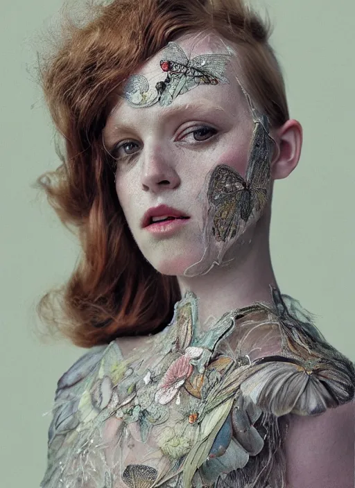 Prompt: Kodak Portra 400, 8K, soft light, volumetric lighting, highly detailed, britt marling style 3/4 , fine art portrait photography in style of Tim Walker, face merging with wings of Butterfly, metamorphosis complex 3d render , 150 mm lens, art nouveau fashion embroidered, intricate details, elegant, hyper realistic, ultra detailed, octane render, etheric, outworldly colours, emotionally evoking, head in focus, fantasy, ornamental, intricate, elegant, 8K, soft light, volumetric lighting, highly detailed, Refined, Highly Detailed, soft pastel lighting colors scheme, fine art photography, Hyper realistic, photo realistic