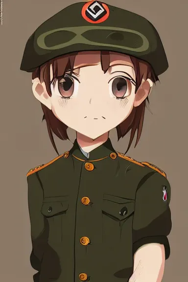 Image similar to beautiful little boy in nazi male uniform. made in abyss art style, sharps focus, pose, cute detailed artwork, anatomically correct, ilya kuvshinov, reflection, perfect composition, wallpaper mobile, digital art, detailed anime soft face, symmetrical face, western comic, illustration, realistic, smooth, lois van baarle, soft details, balthus