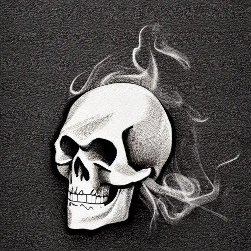 Prompt: a skull made of smoke, studio, black background, embers, extremely detailed