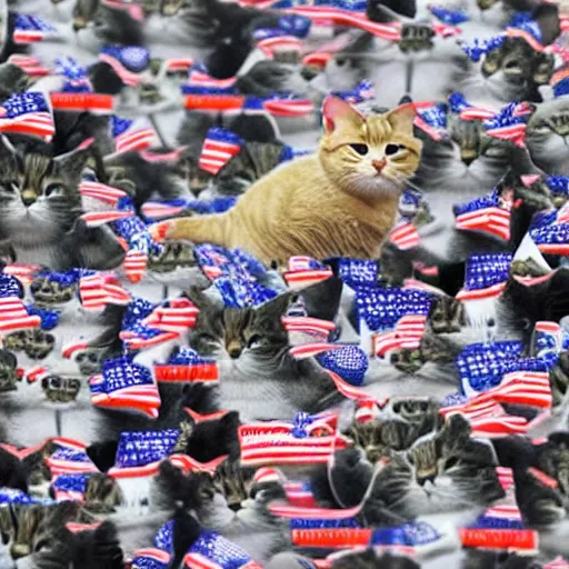 Image similar to thousands of little donald trumps run from cat