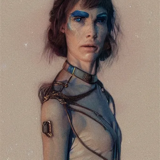 Image similar to Portrait of Grimes (Met Gala 2021) in Dune 1984, illustrated by Greg Rutkowski, trending on artstation, artstationHQ, artstationHD, 4k, 8k