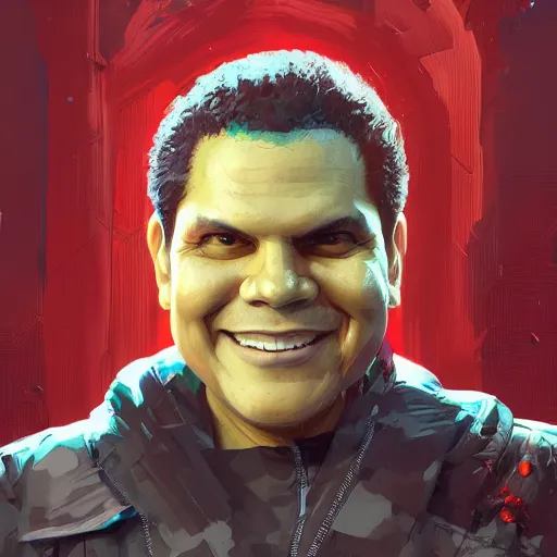 Prompt: ! dream a portrait painting of reggie fils - aime by nekro and pascal blanche and john harris and greg rutkowski and sachin teng and victo ngai and simon stalenhag. in style of vector art. brush stroke, vibrating color, hyper detailed. octane render. trending on artstation