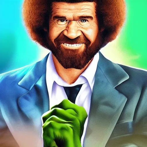 Image similar to photomanipulation of BOB ROSS as hulk, marvel