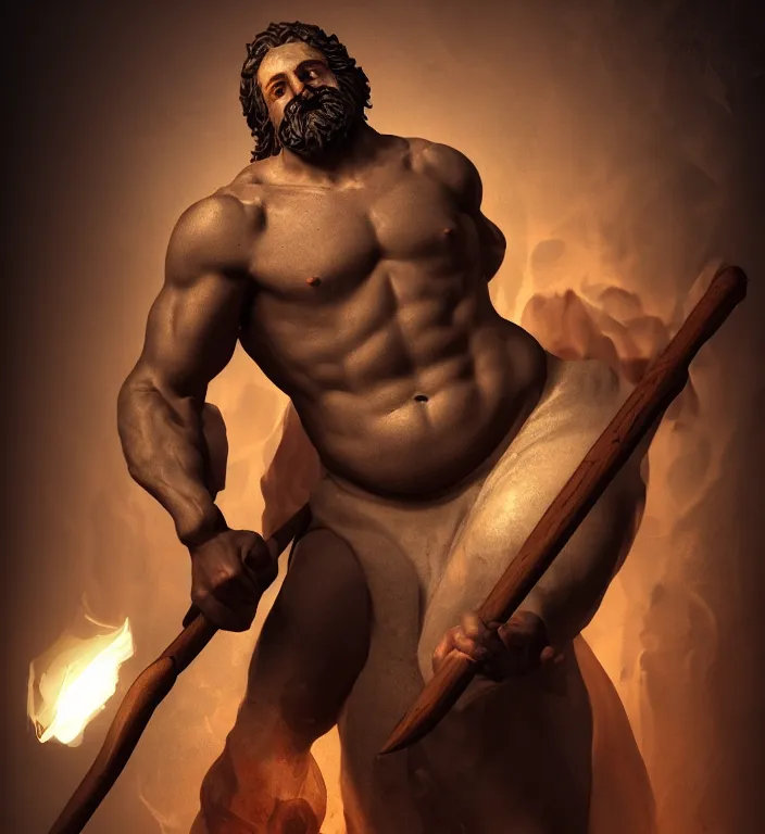 Prompt: masterpiece portrait of a greek god hephaestus, top lighting, holding forge hammer, creepy, disfigured, dslr, shallow depth of field, cryengine, lumion render, 8 k realistic hyper detailed, digital painting, artstation, concept art, ray tracing, realistic shaded