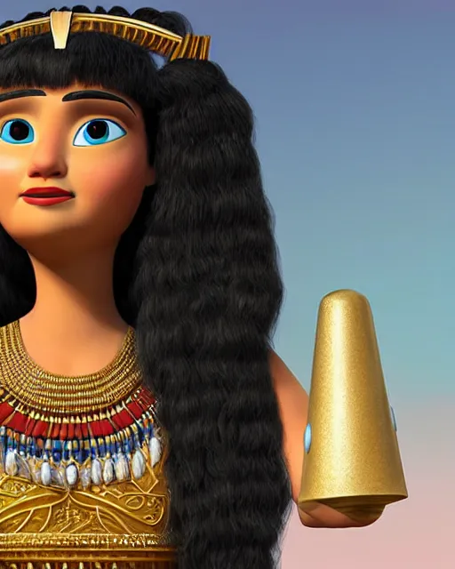 Image similar to cleopatra as a pixar character, head and shoulders