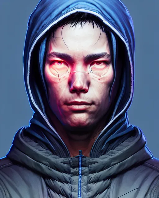 Prompt: programmer in a hoodie as an apex legends character digital illustration portrait design by, wayne barlowe detailed, gorgeous lighting, wide angle action dynamic portrait