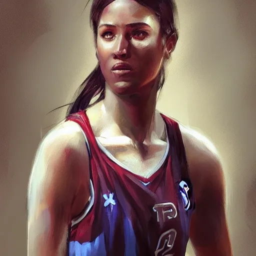 Image similar to painting of an woman basketball player, greg rutkowski, cg worker artstation