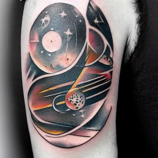 Image similar to geometric outer space tattoo, arm, cat