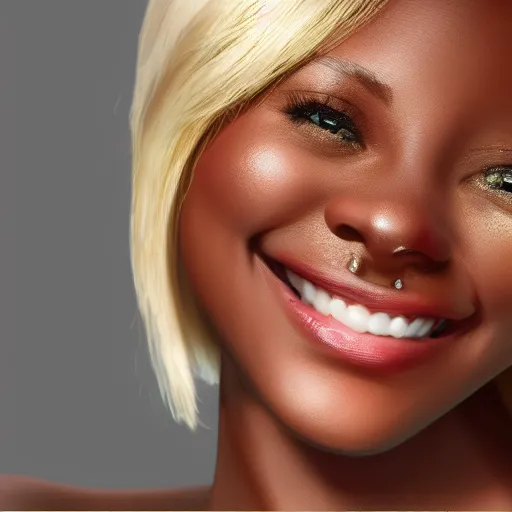 Image similar to short blonde hair black woman beautiful smile supermodel digital art , 8k