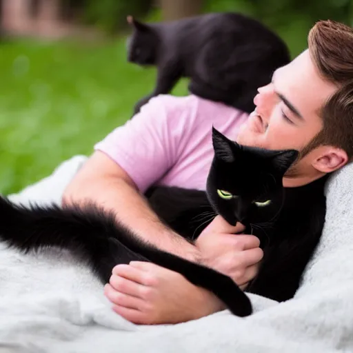 Image similar to young man cuddling with black cat