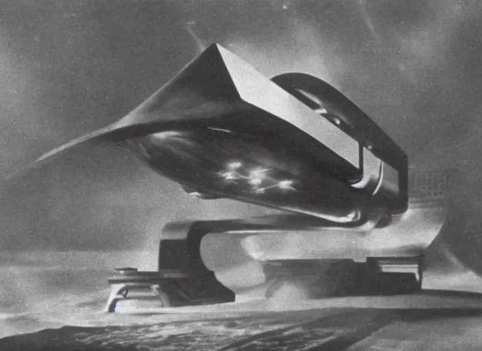 Prompt: spaceship from a 1910s science fiction film