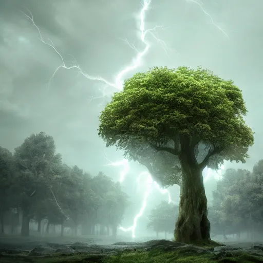 Prompt: half tree, half lightening, beautiful, trending on artstation, 4k, hyperrealistic, focused, extreme details, unreal engine 5, cinematic, masterpiece, high resolution, detailed