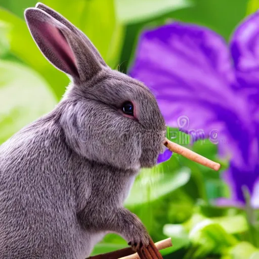 Image similar to a violet rabbit smoking a cigar, stock photo