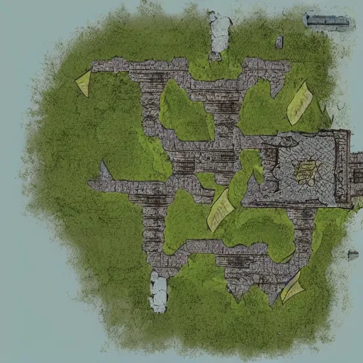 Image similar to overhead RPG battlemap of a stone fort sitting above a swamp, drivethruRPG top seller popular