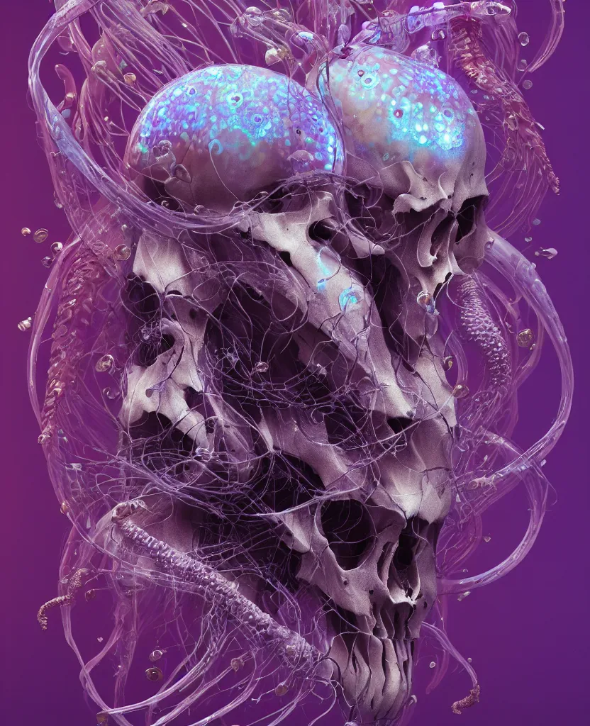 Image similar to goddess close-up portrait animal skull. jellyfish phoenix head, nautilus, orchid, skull, betta fish, bioluminiscent creatures, intricate artwork by Tooth Wu and wlop and beeple. octane render, trending on artstation, greg rutkowski very coherent symmetrical artwork. cinematic, hyper realism, high detail, octane render, 8k