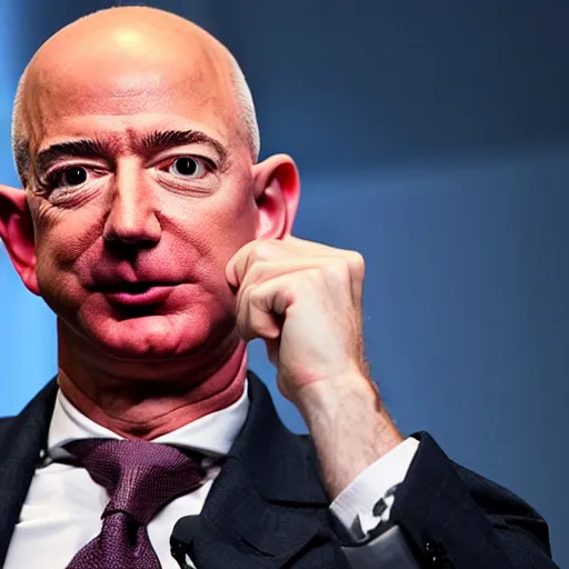 Image similar to Jeff bezos with a surprised face