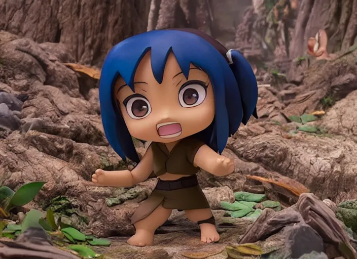 Image similar to katara from avatar as nendoroid is summoning a giant wave from a like in a forest, in the croods movie style, anime, disney, pixar, 8 k, hd, dof, kodak film, volumetric lighting, subsurface scattering, photorealistic, octane render, details