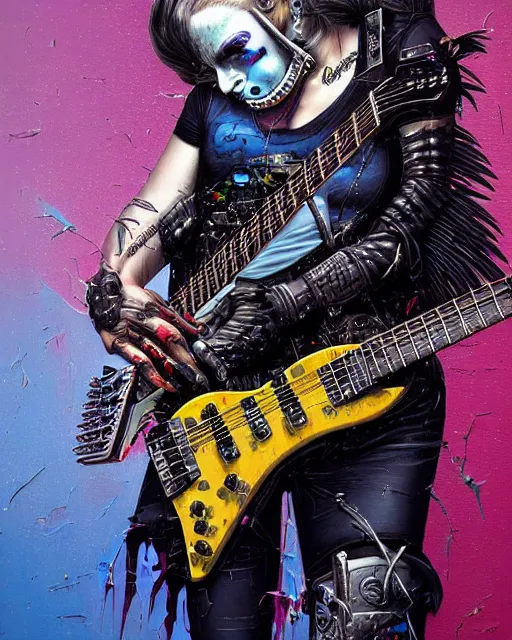 Prompt: a portrait of an anthropomorphic cyberpunk raven shredding an electric guitar as the guitar melts by sandra chevrier, by jon foster, detailed render, guitar, epic composition, cybernetics, 4 k realistic, cryengine, realistic shaded lighting, sharp focus, masterpiece, by enki bilal