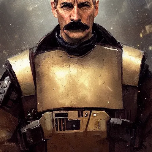 Image similar to portrait of a man by greg rutkowski, british features, short black hair in military style, moustache, tall, star wars expanded, universe, he is about 5 0 years old, wearing imperial captain uniform, artstation hq