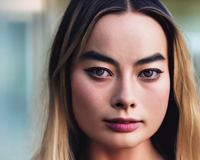 Prompt: asian margot robbie, hyper realistic face, cinematic, close - up, hyper detailed, 3 5 mm photograph, 8 k resolution, film still, sharp lens, wide lens