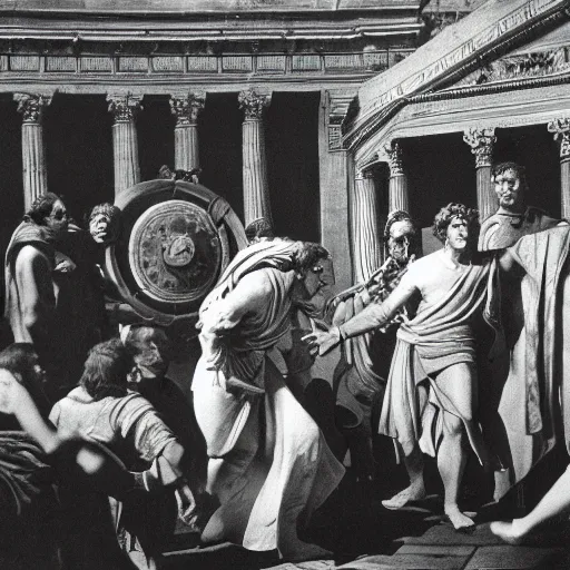 Prompt: a time traveler's 3 5 mm photograph of the last moments of julius caesar's life