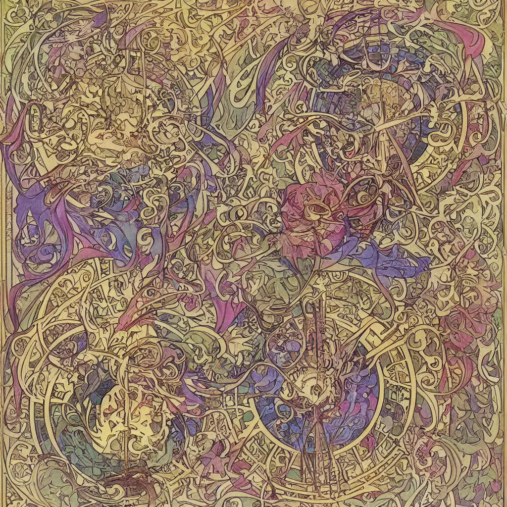 Image similar to colourful detailed ornamental photoreal shaded abstract art nouveau full sized circle, art by alphonse mucha and walter crane and louis sullivan and william morris