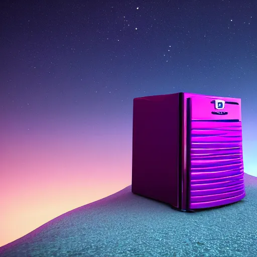 Prompt: purple refrigerator on red beach, nebula sunset, digital art, cosmic, 3 d high definition, trending on art station, photorealistic, high resolution, 8 k, octane, hyper detailed, insane details, intricate, elite, ornate, elegant trend, highly detailed and intricate, sharp focus, photography, unreal engine