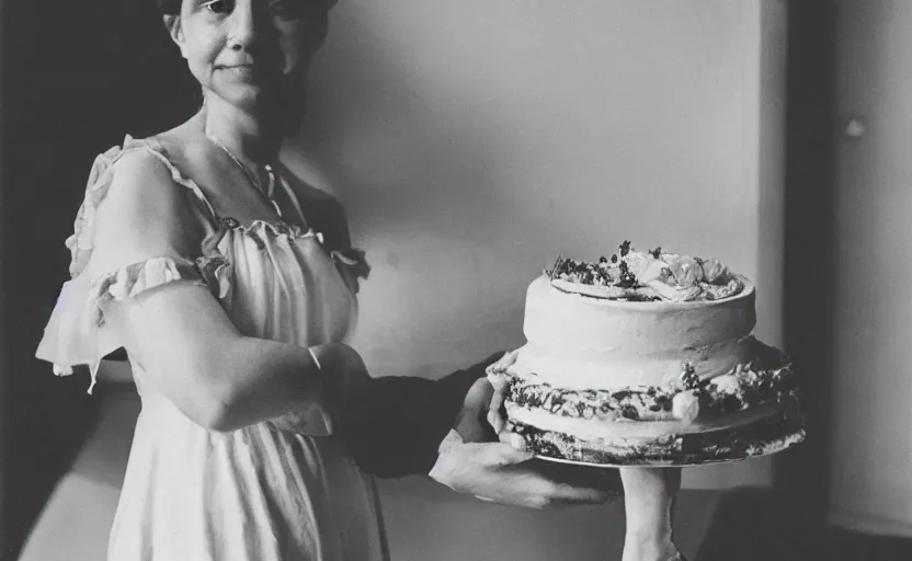 Image similar to “ a lady holding a cake ”